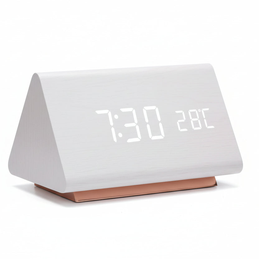 Wooden Look LED Alarm Clock with 3 Alarms & Temperature Display