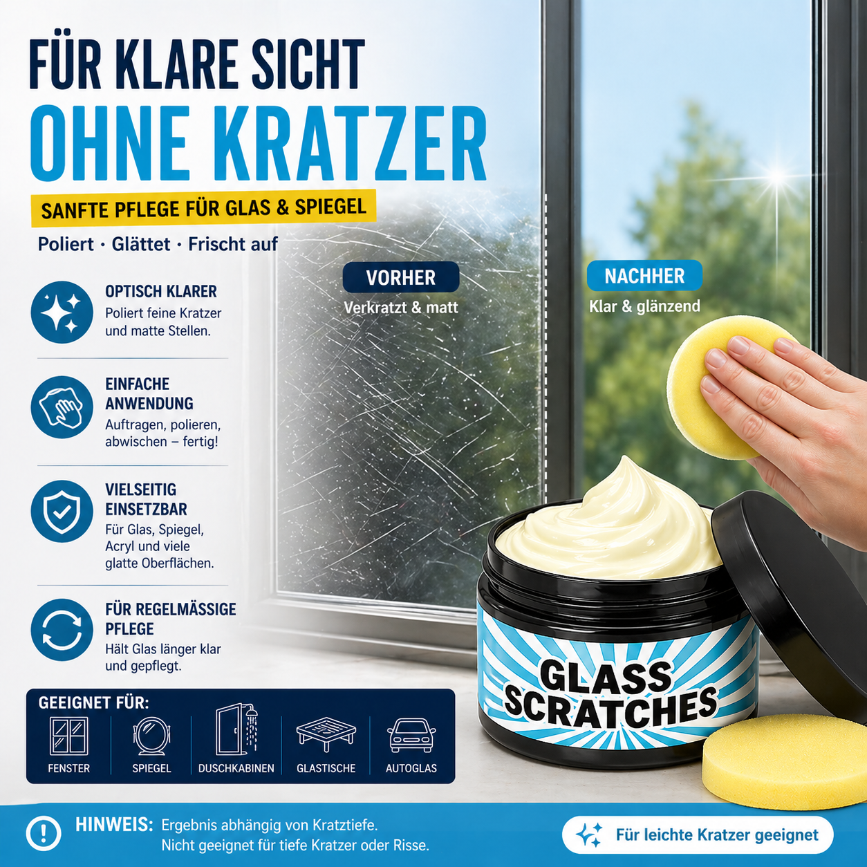 Glass Scratch Remover Cream for Windows and Vehicles
