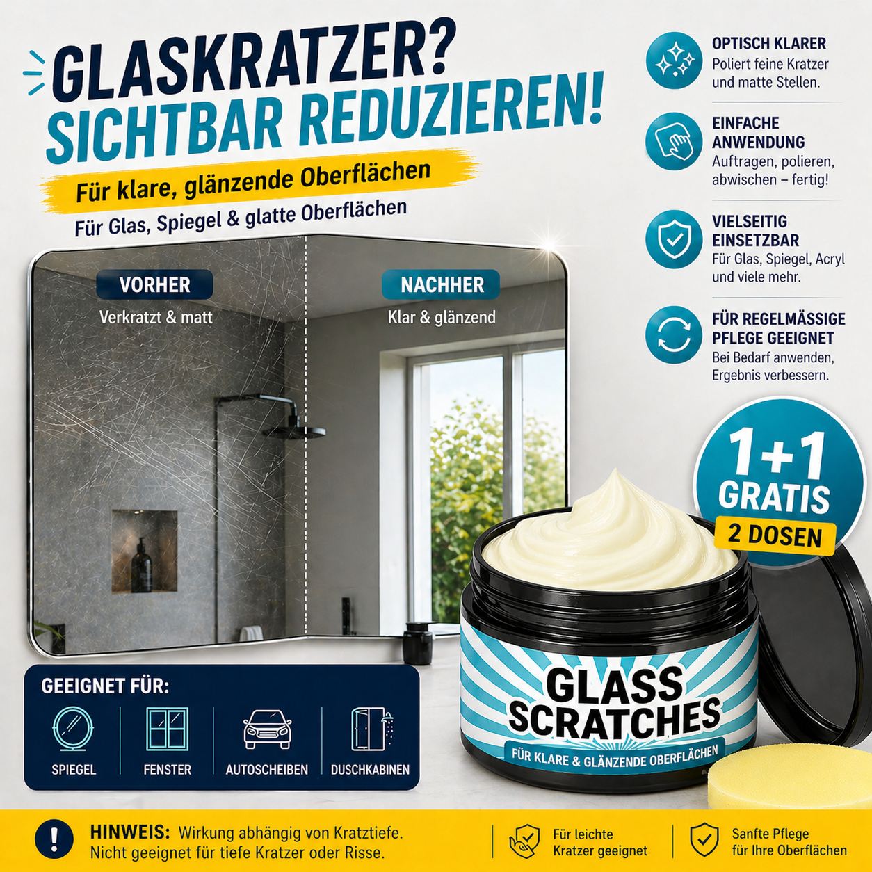 Glass Scratch Remover Cream for Windows and Vehicles