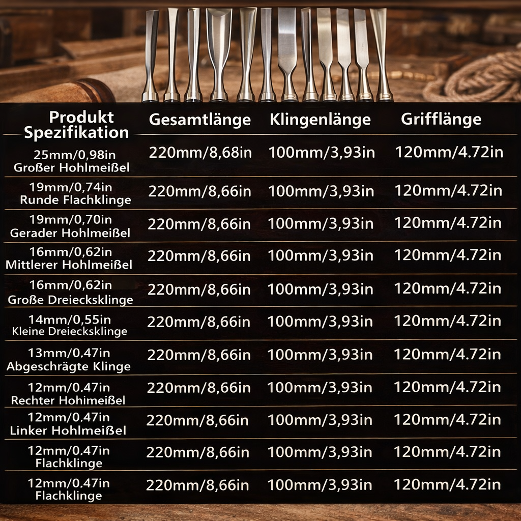 Wood Carving Tool Set – 12-Piece Precision Kit with Wooden Case