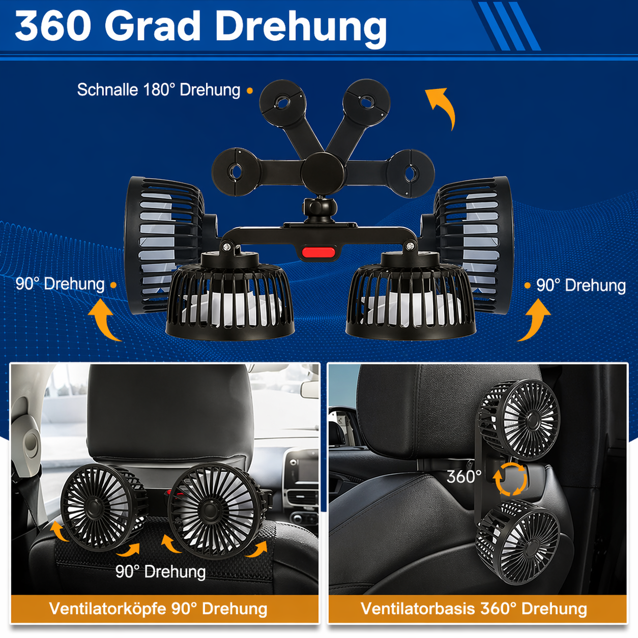 Dual-Head USB Car Fan