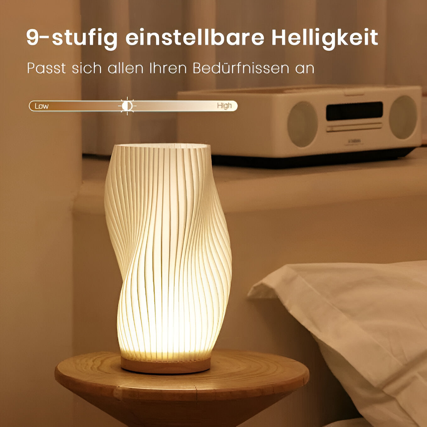 DreamWave - Modern cream-colored 3D wave lamp with elegant metal base