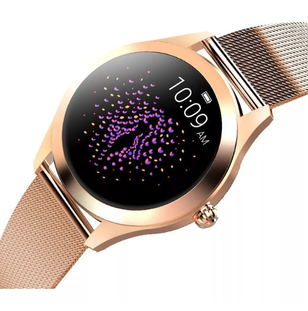 Fitness Tracker with Rose Gold Mesh Strap and Display