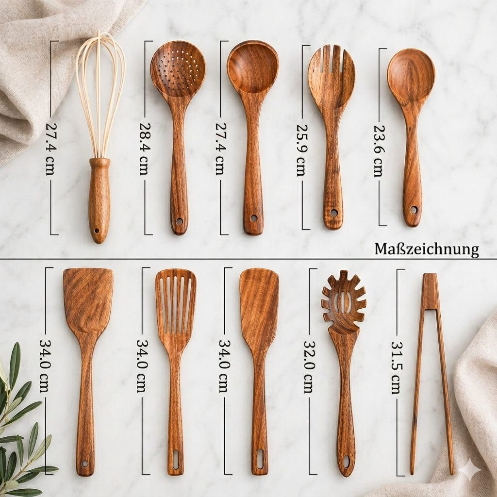 10-Piece Set of Teak Wood Kitchen Utensils