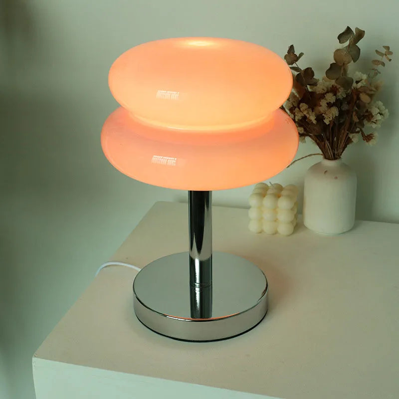 Glass table lamp with colorful pattern for bedroom and bedside table - child-friendly night light