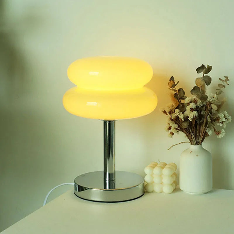 Glass table lamp with colorful pattern for bedroom and bedside table - child-friendly night light