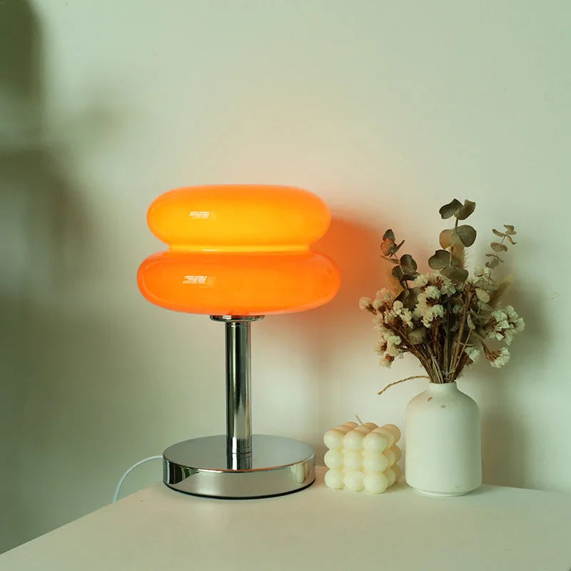 Glass table lamp with colorful pattern for bedroom and bedside table - child-friendly night light