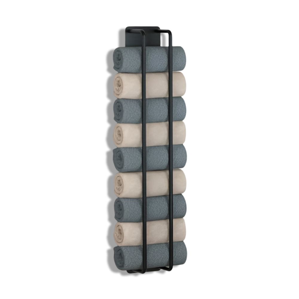 Towel Rack | Upright Wall Organizer | Open Wire Basket | TowelStack