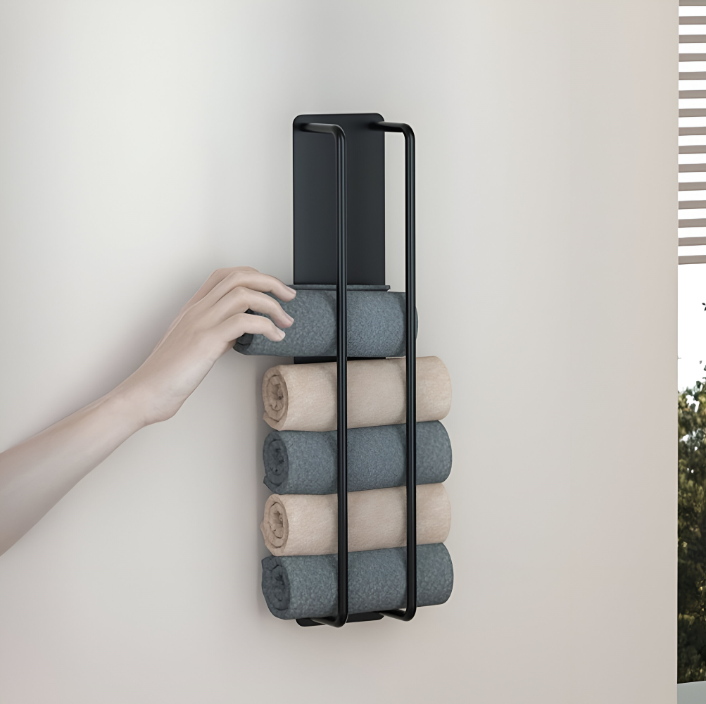 Towel Rack | Upright Wall Organizer | Open Wire Basket | TowelStack