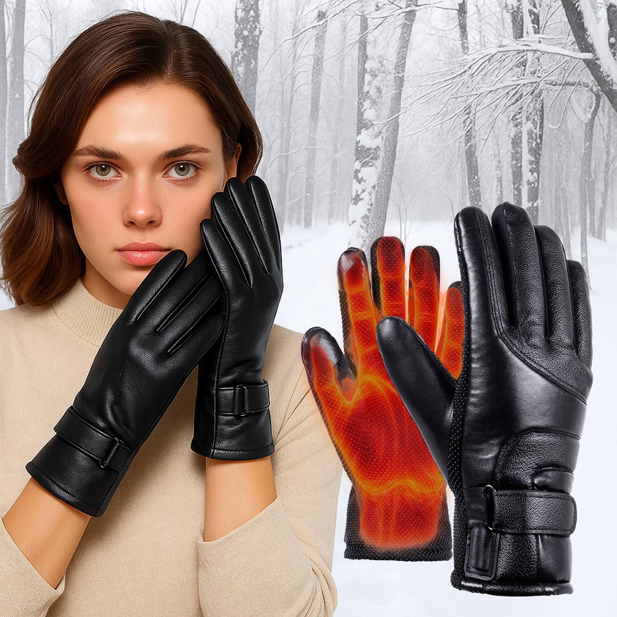Touchscreen Waterproof Heated Gloves for Women, USB Rechargeable