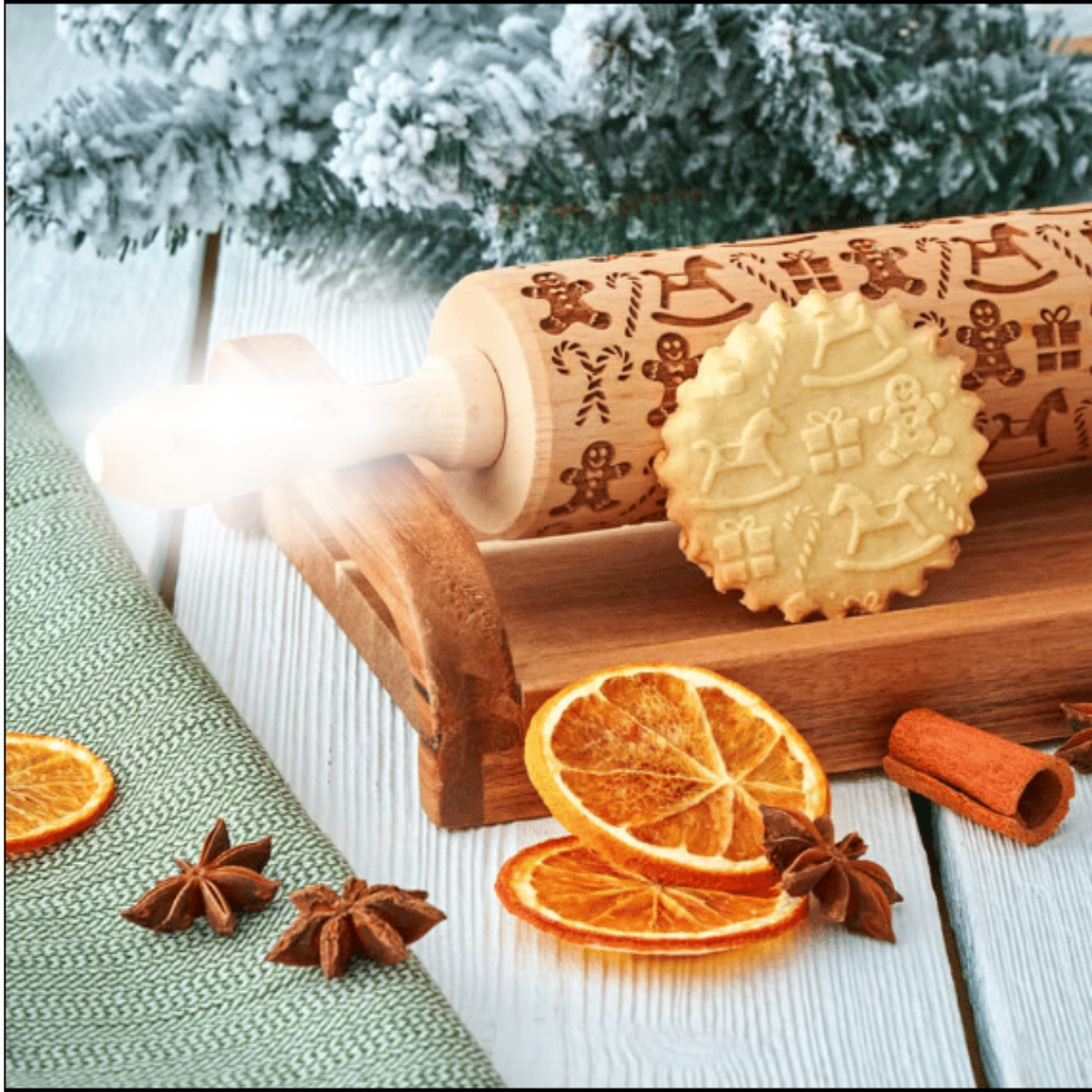 Rolling Pin with Gingerbread Man Engraving