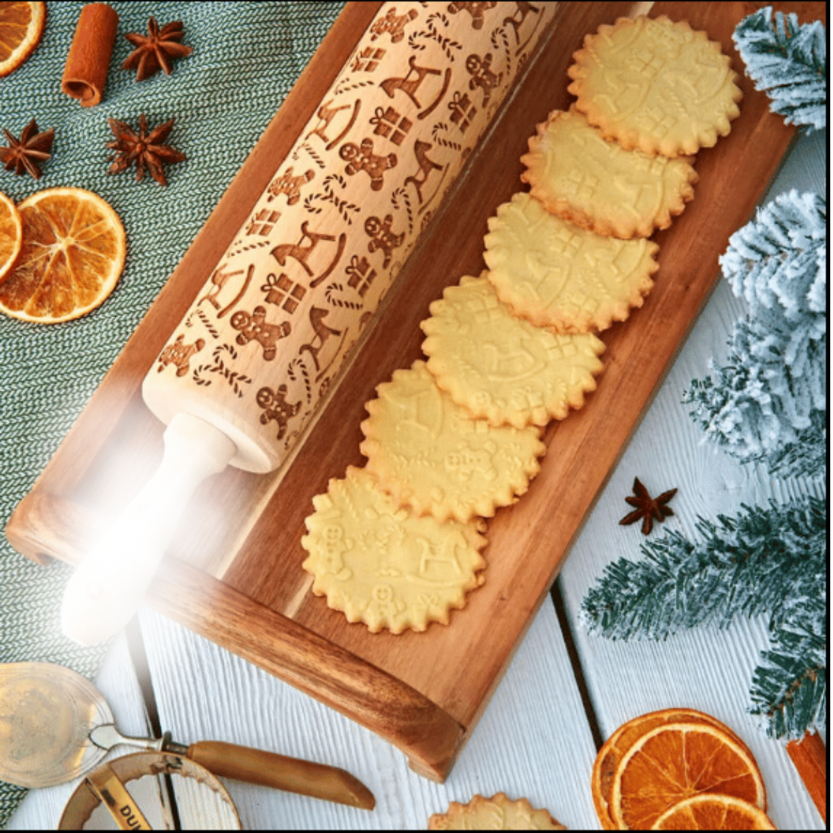 Rolling Pin with Gingerbread Man Engraving