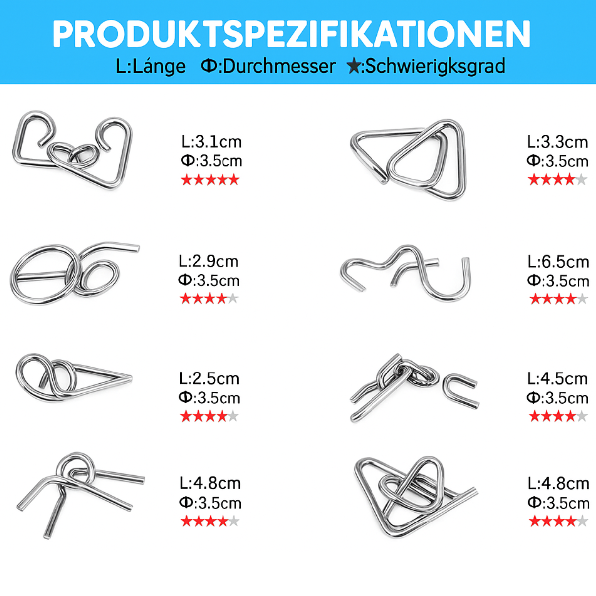 Metal Puzzle Set with 8 Pieces for Puzzle Enthusiasts