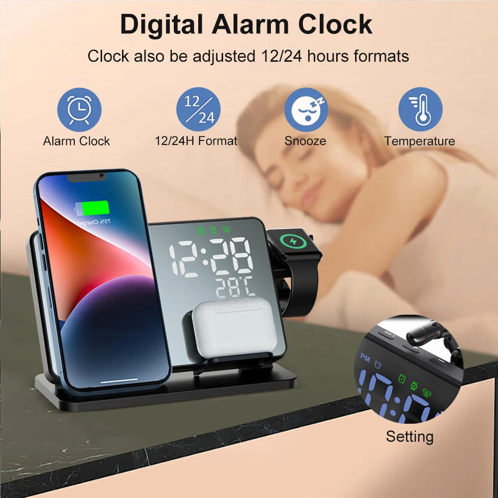 3-in-1 Charging Dock with Alarm Clock for iPhone, Apple Watch, AirPods