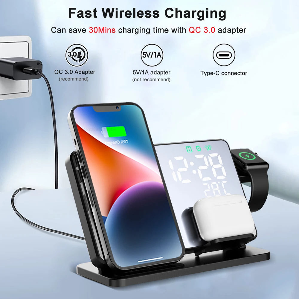 3-in-1 Charging Dock with Alarm Clock for iPhone, Apple Watch, AirPods