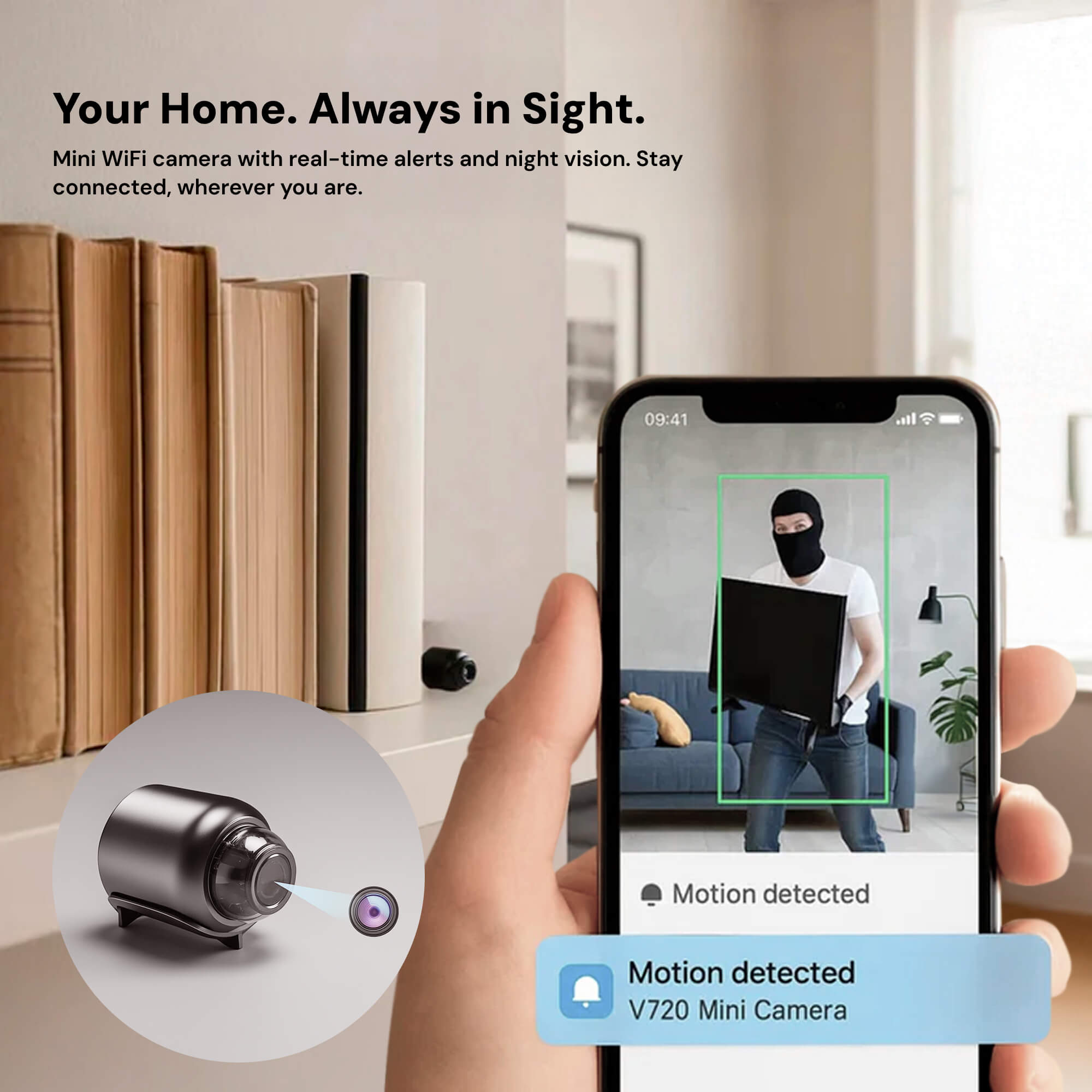 Compact Wireless Spy Camera with Audio for Caregiver Surveillance
