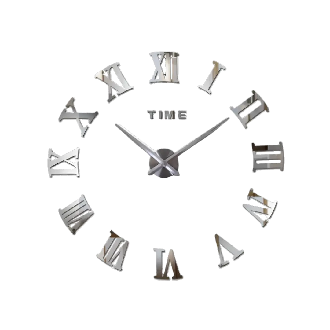 Silver Mirror Finish Wall Clock Featuring Roman Numerals