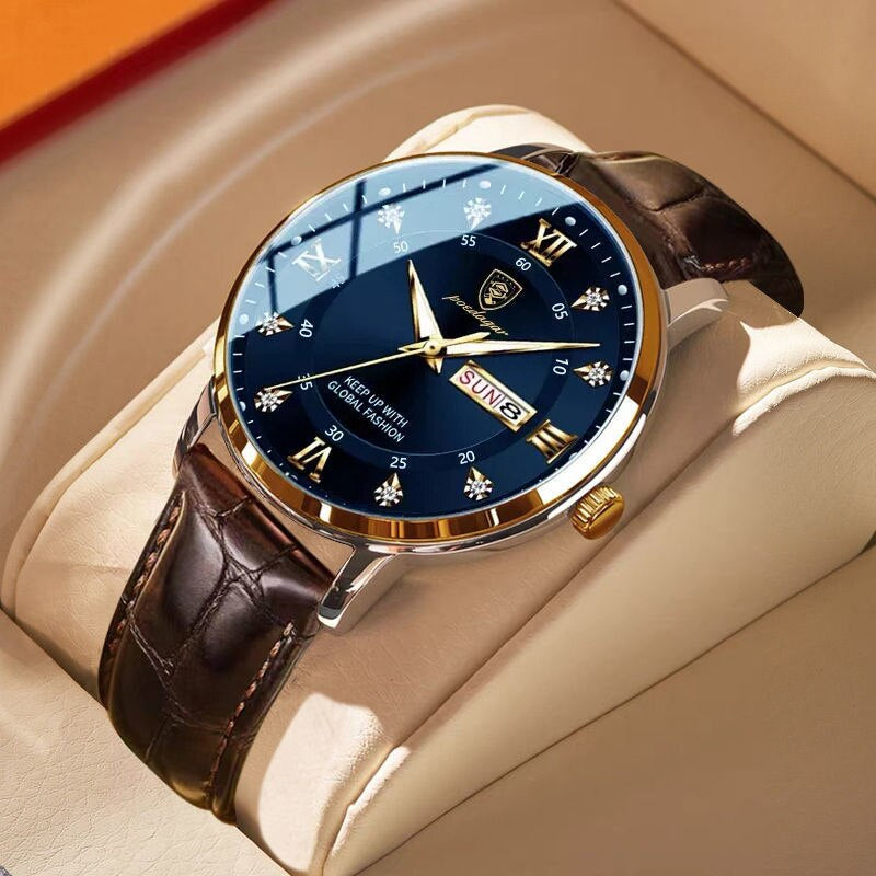 Waterproof Men's Watch with Luminous Display and Stainless Steel Case