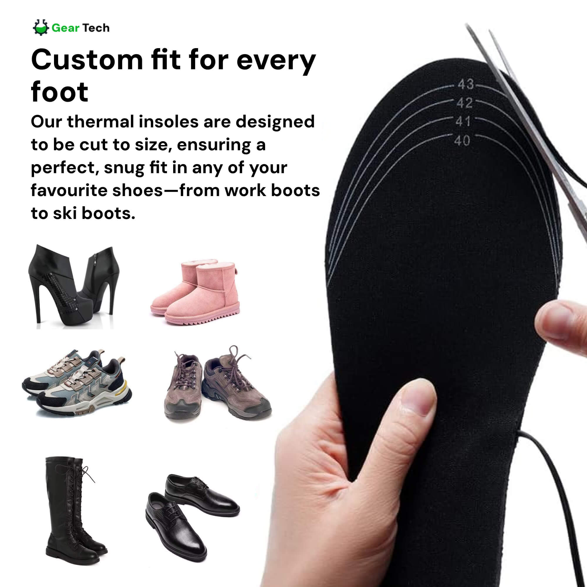 USB Powered Heated Insoles for Footwear, 8W 5V 2A, Customizable EVA