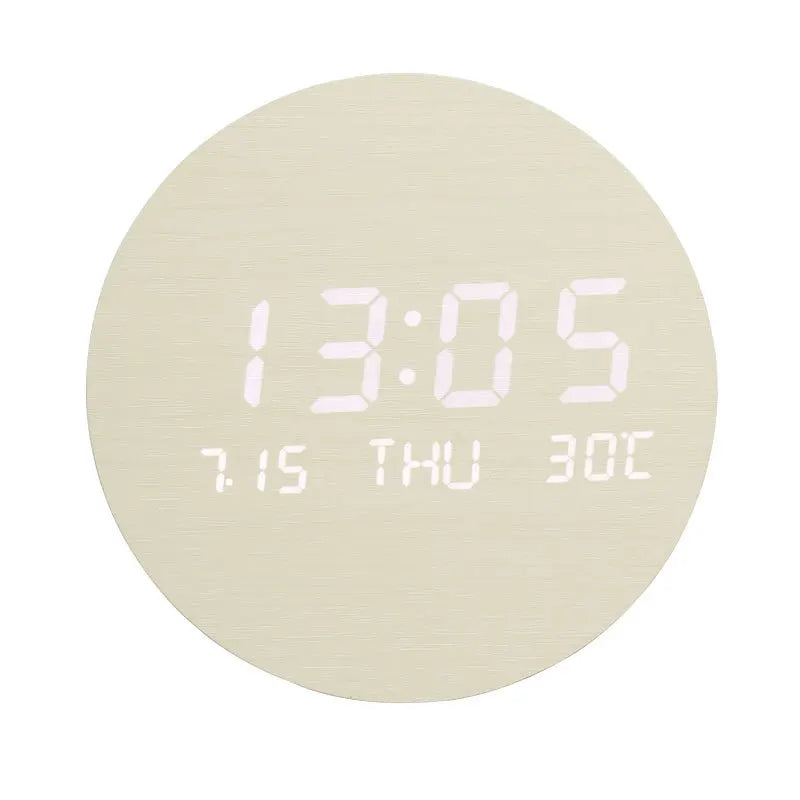 Wooden Desk Clock with LED Display and Alarm Function