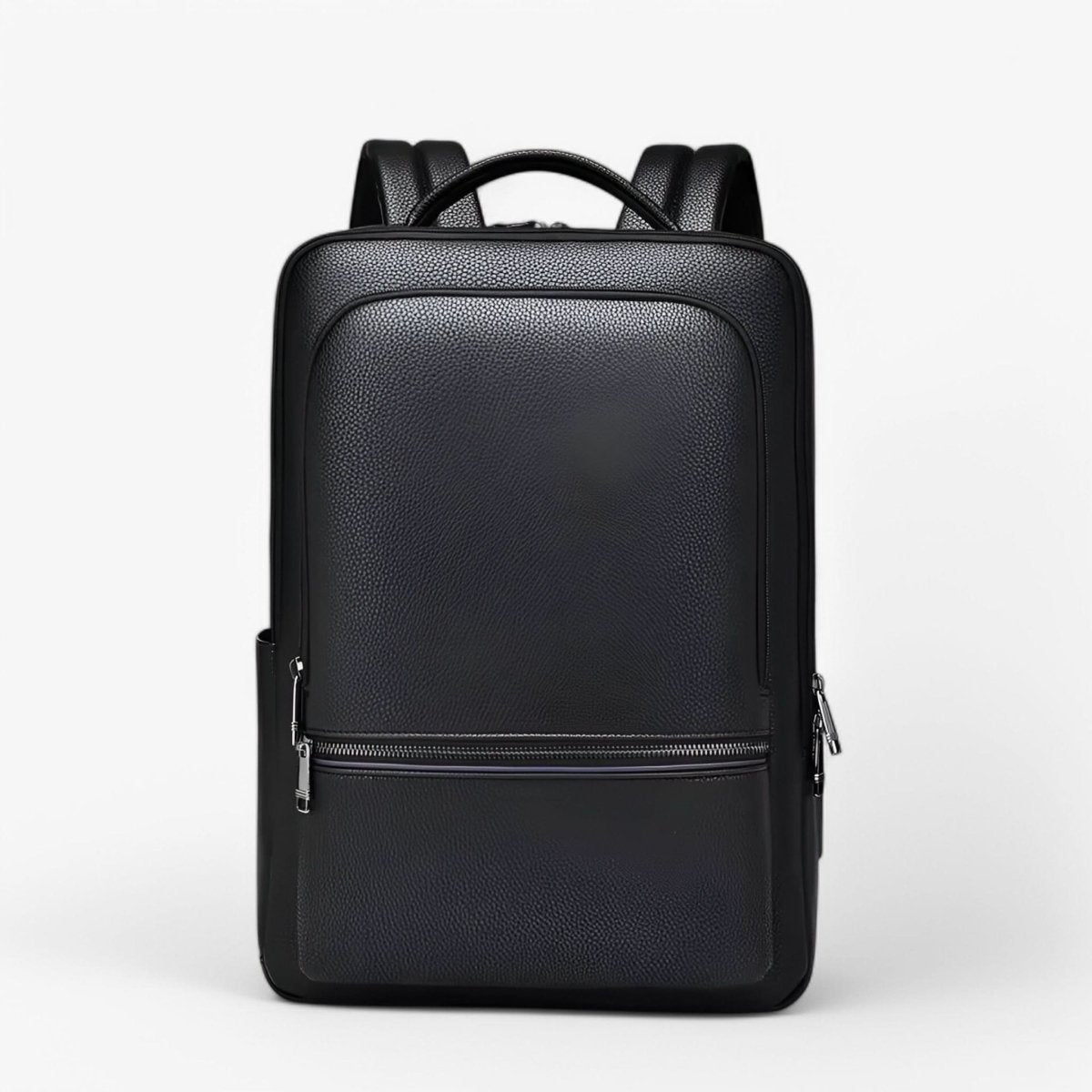 Black Leather Backpack with USB Charging Port for 15.6-Inch Laptop