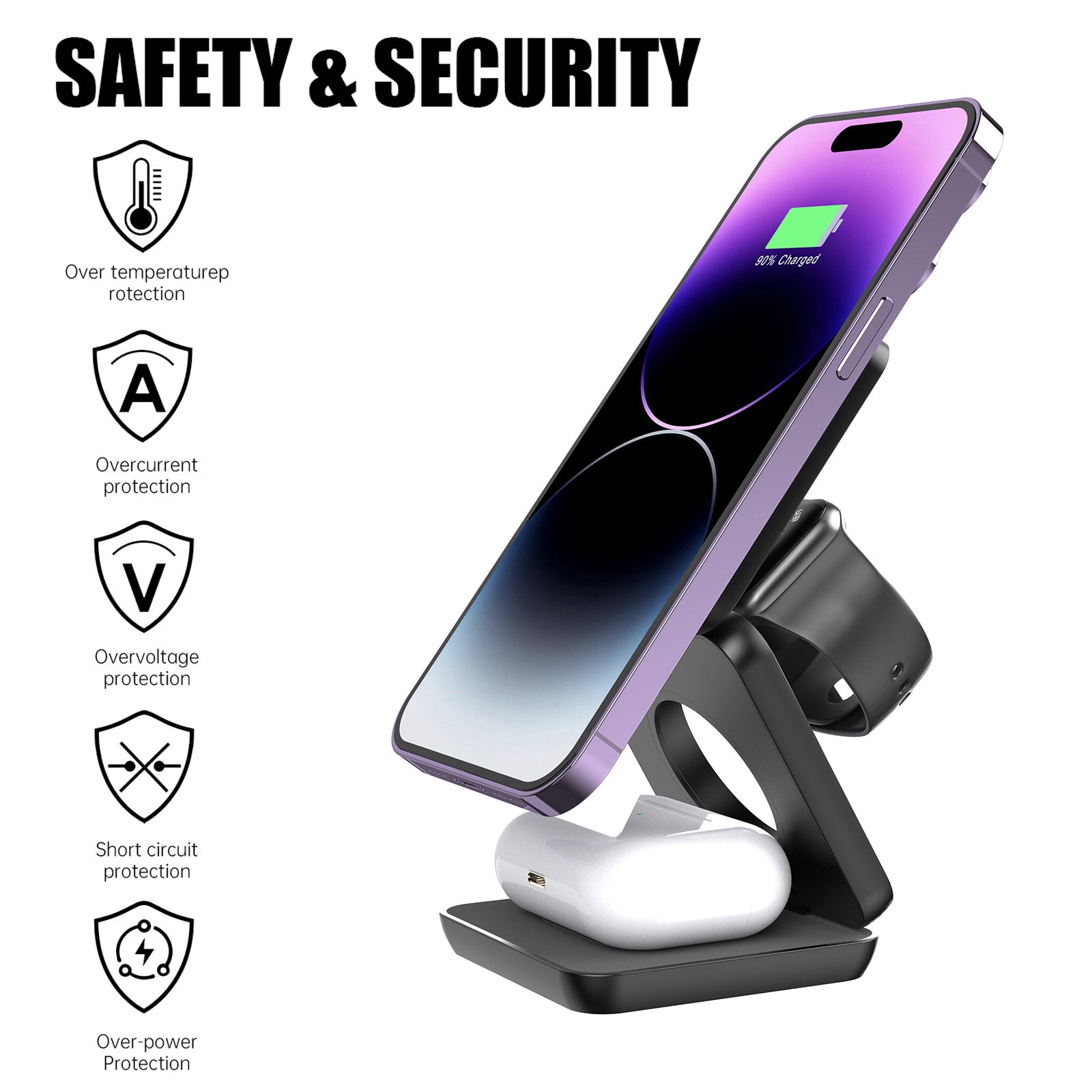 3-in-1 Wireless Charger with Magnetic Design for iPhone, AirPods, Apple Watch