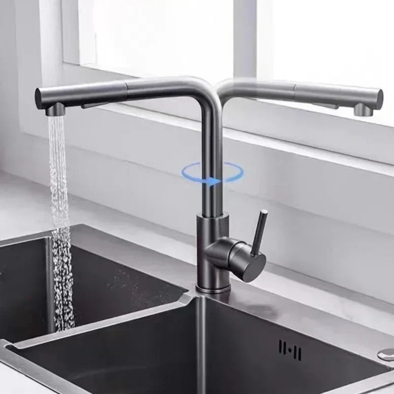 Stainless Steel Kitchen Faucet with Dual Spray Mode - Black Pull-Out