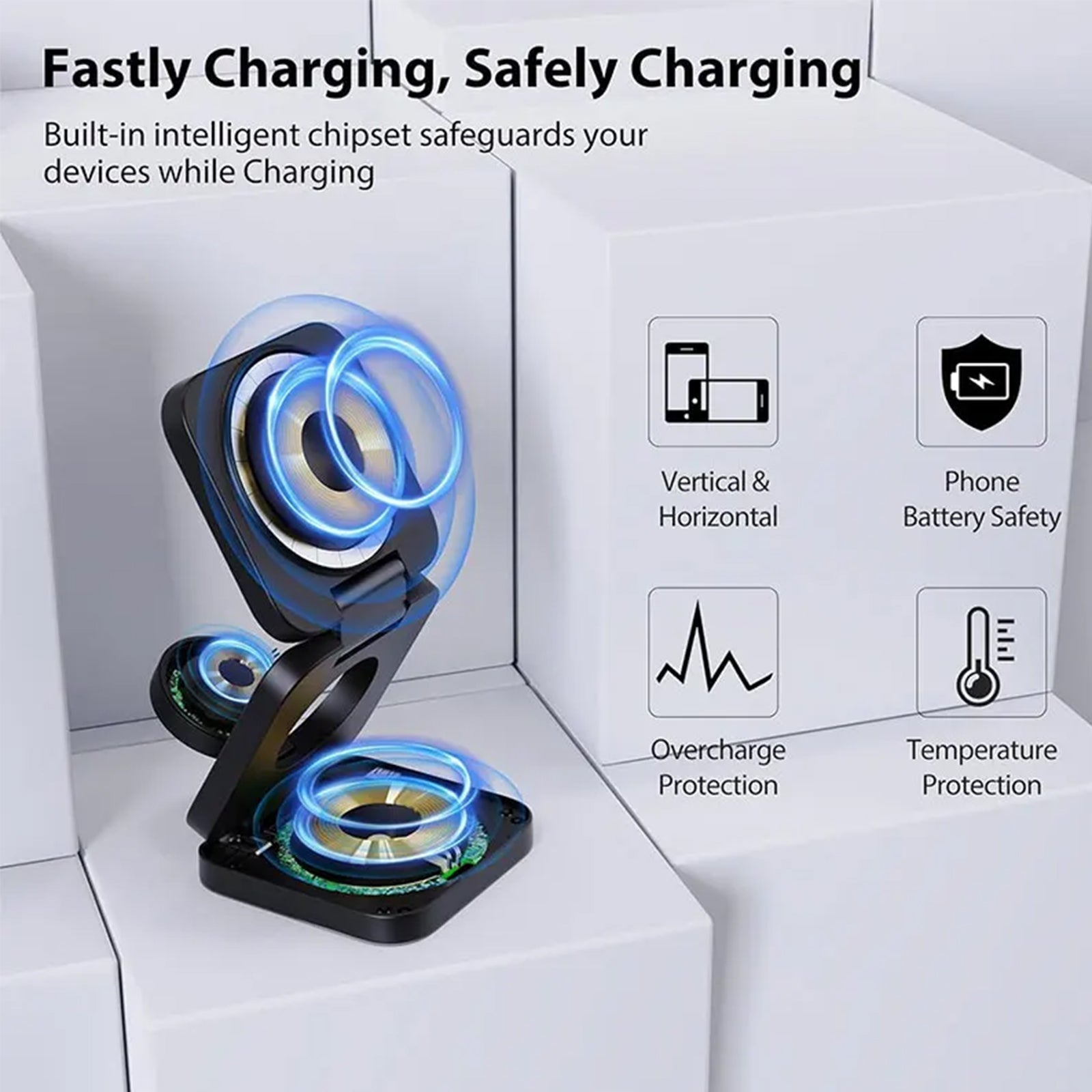3-in-1 Wireless Charger with Magnetic Design for iPhone, AirPods, Apple Watch