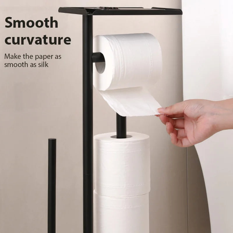 Toilet Paper Holder with Brush and Storage Shelf