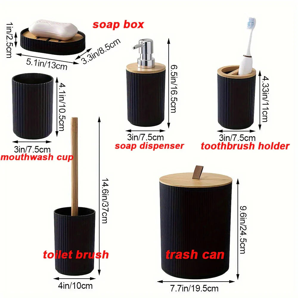 6-Piece Bathroom Set Featuring Bamboo Accents