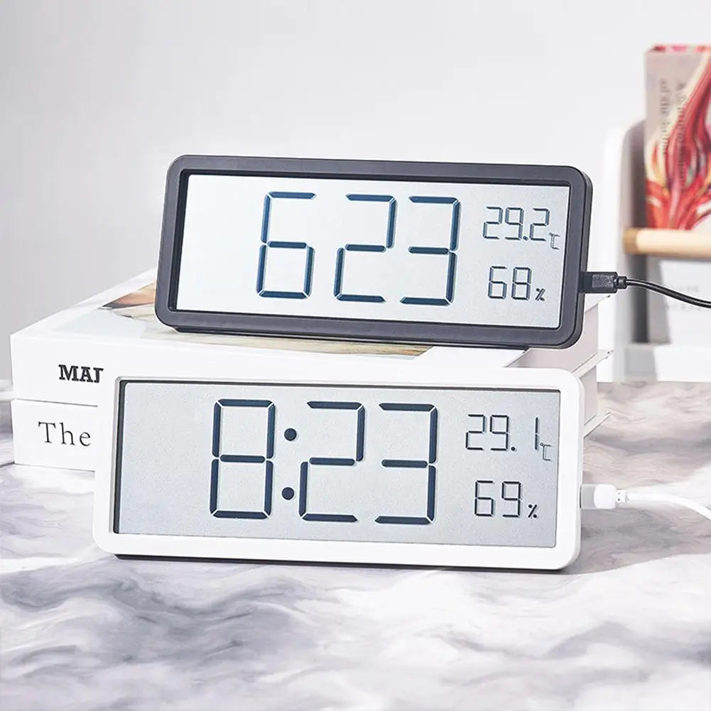 Digital Wall Clock Displaying Temperature and Humidity