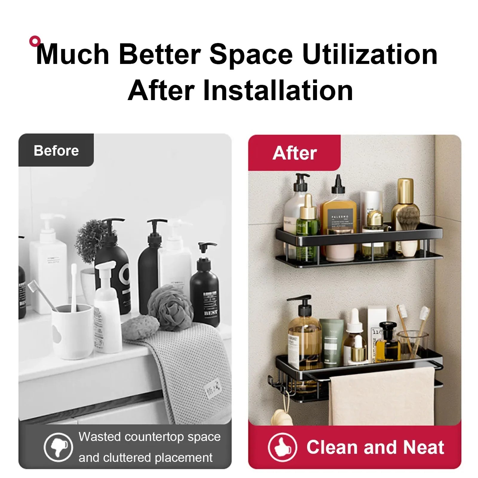 Aluminum Shower Shelf for Easy Installation Without Drilling