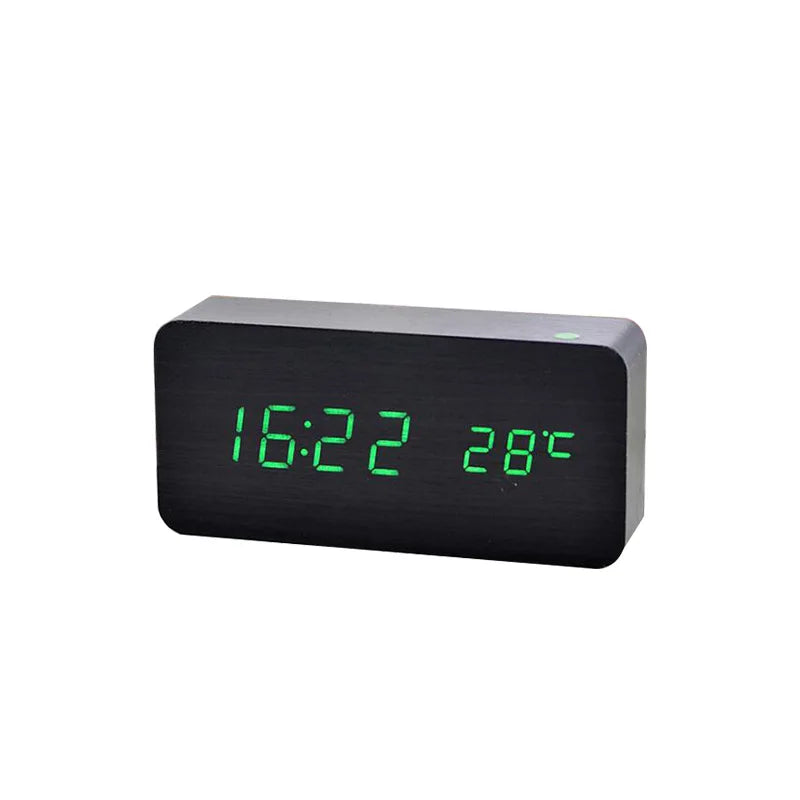 Wooden Alarm Clock with LED Display, Date and Temperature Features
