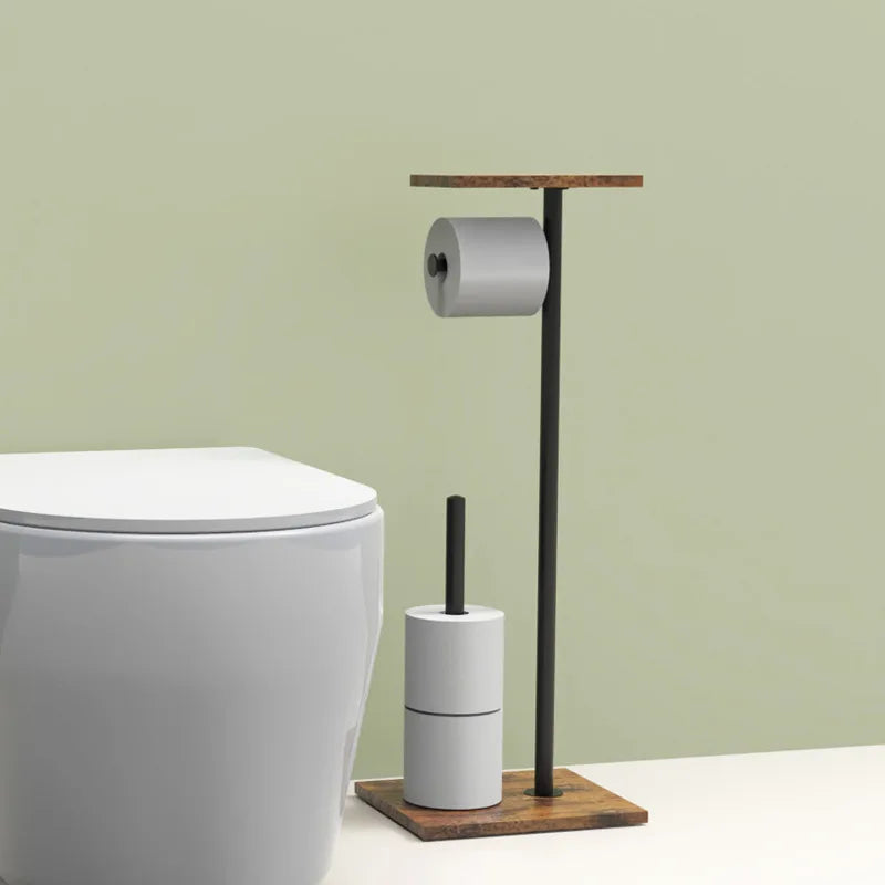 Toilet Paper Holder with Shelf – Wood and Metal Design