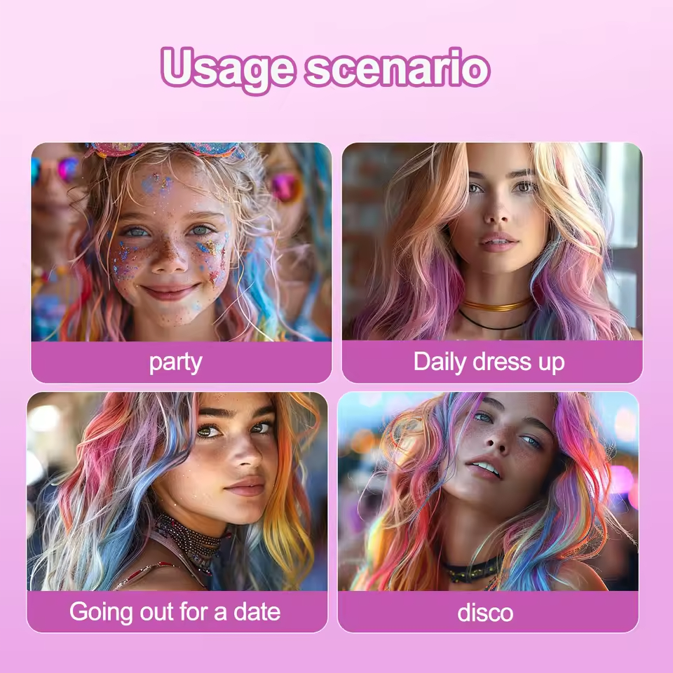 Fun and temporary hair coloring in 5 seconds