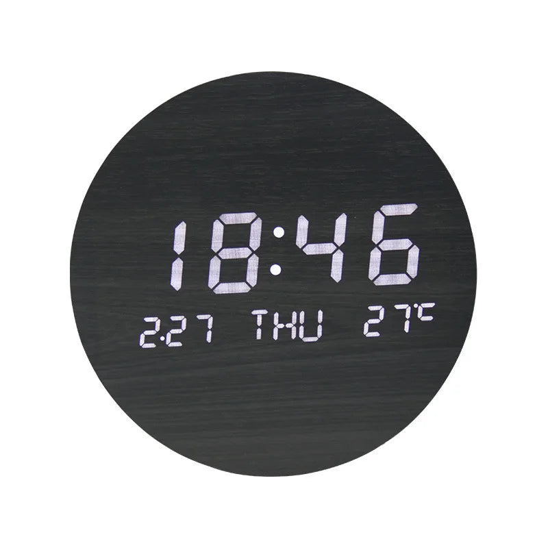 Wooden Desk Clock with LED Display and Alarm Function
