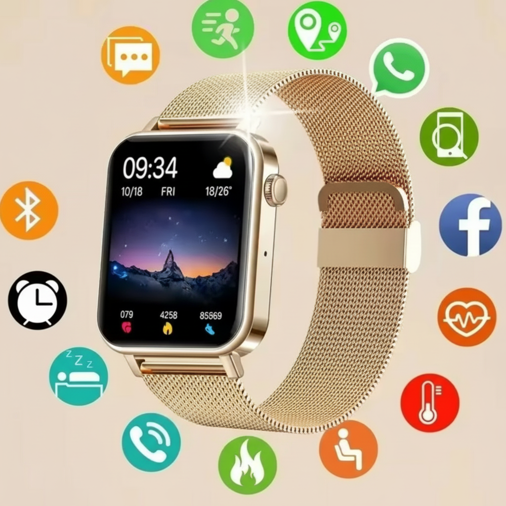 Stylish Women's Smartwatch – Complete Health Monitoring & Extended Battery