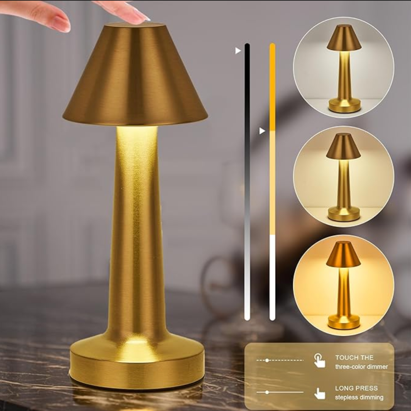Wireless Dimmable LED Battery Table Lamp LuxLamp - Modern via Touch | Living Room | Reading Lamp | Bedside Lamp