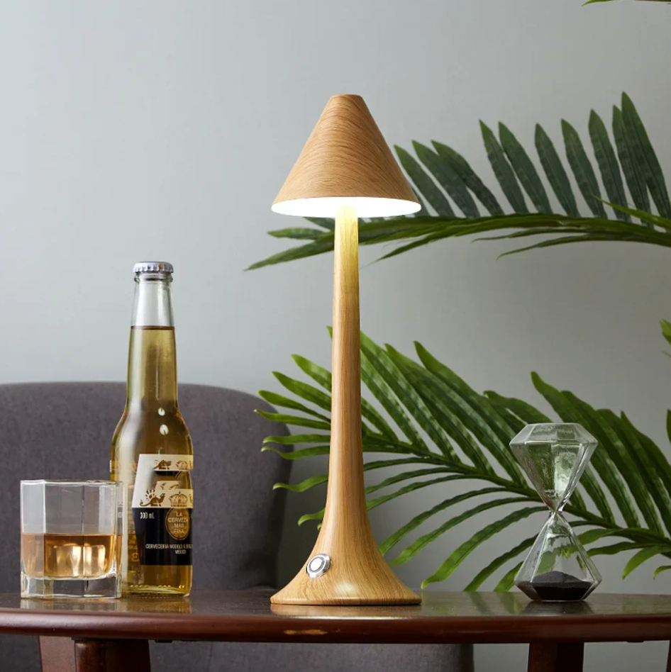 GlowWood - Elegant wireless LED wood table lamp with integrated battery