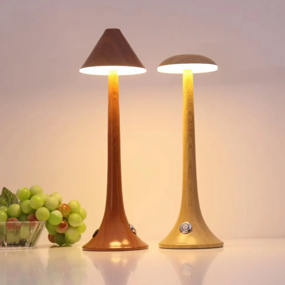 GlowWood - Elegant wireless LED wood table lamp with integrated battery