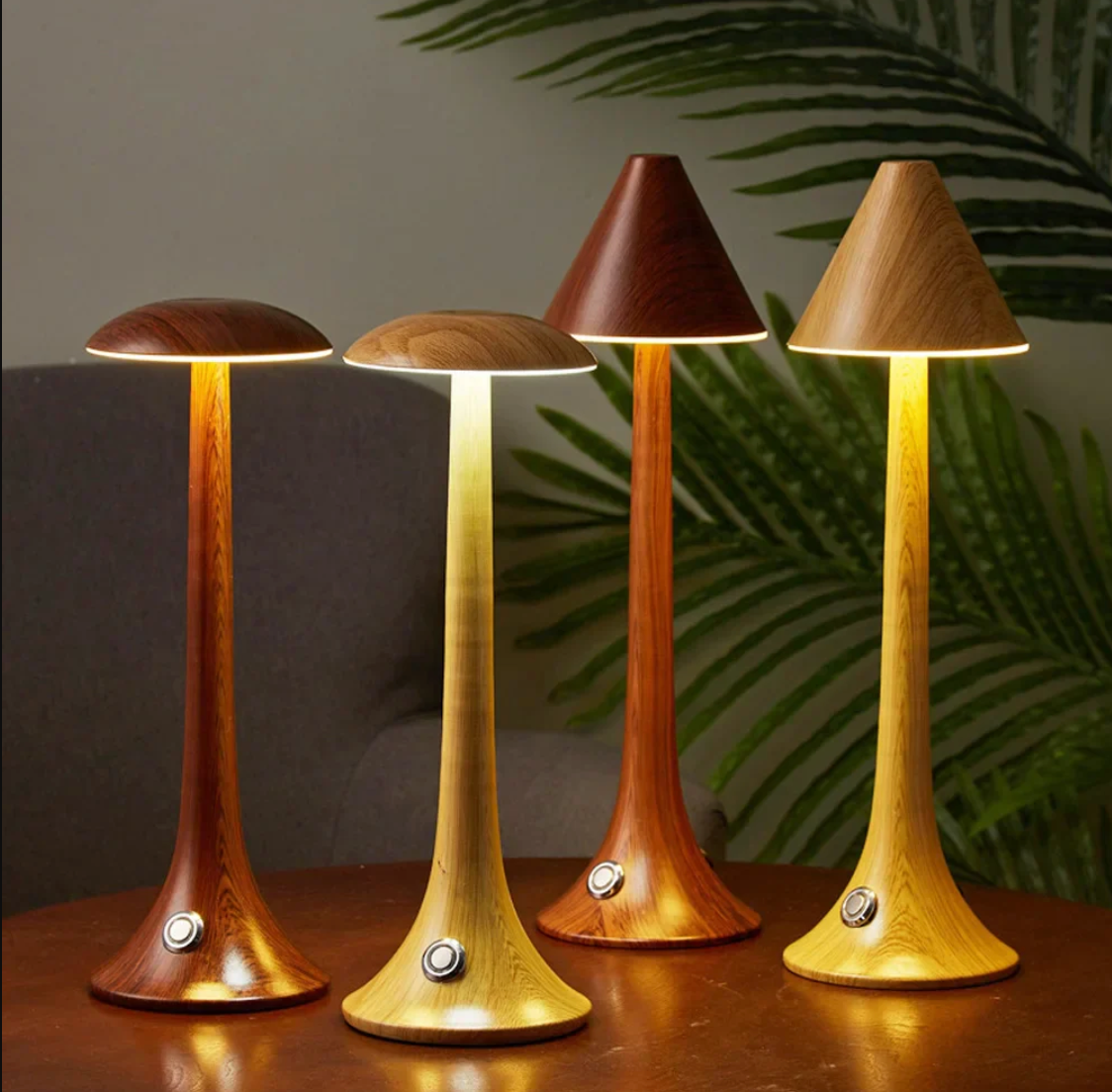 GlowWood - Elegant wireless LED wood table lamp with integrated battery