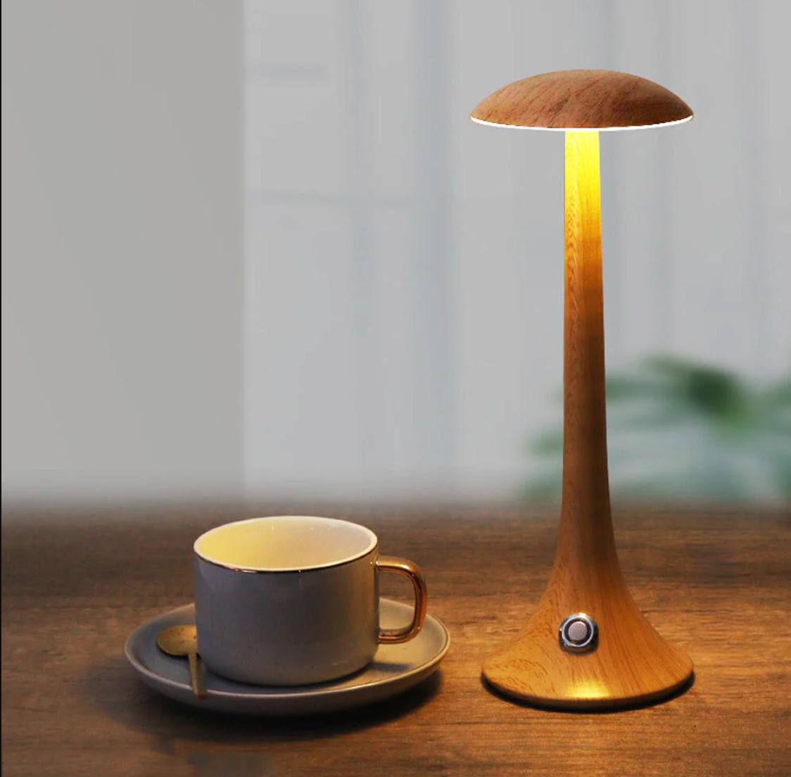 GlowWood - Elegant wireless LED wood table lamp with integrated battery
