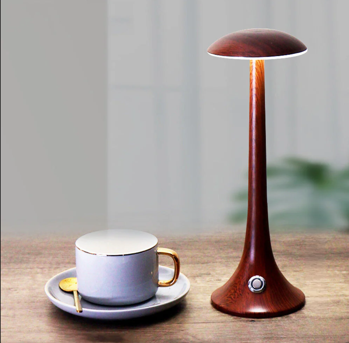 GlowWood - Elegant wireless LED wood table lamp with integrated battery