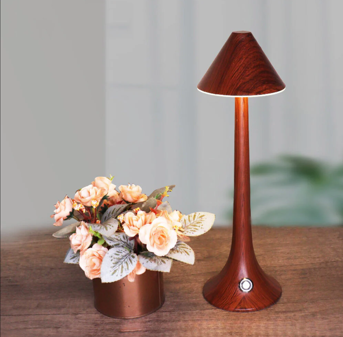 GlowWood - Elegant wireless LED wood table lamp with integrated battery