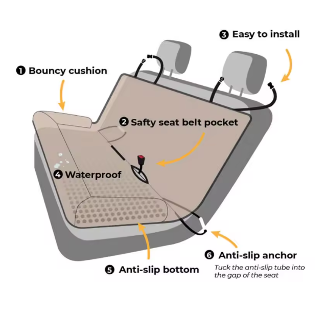 Waterproof and Scratch-Resistant Dog Lounge for Back Seat