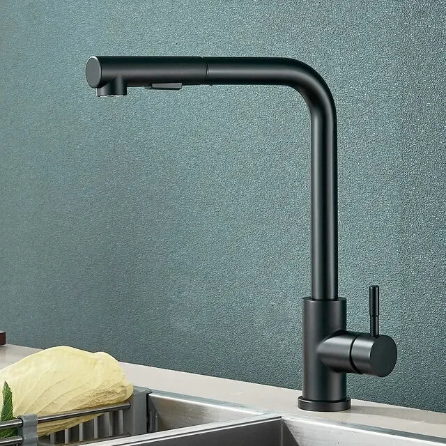 Stainless Steel Kitchen Faucet with Dual Spray Mode - Black Pull-Out
