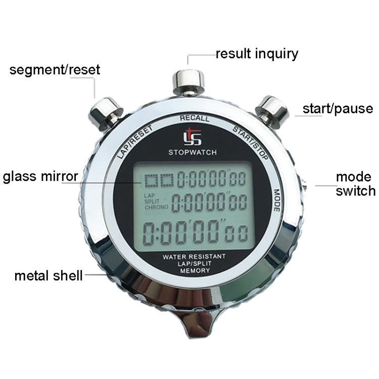 Digital Stopwatch with Stainless Steel 3-Line Display