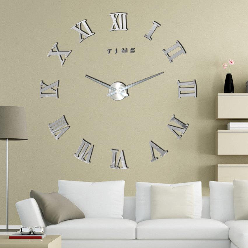 Silver Mirror Finish Wall Clock Featuring Roman Numerals