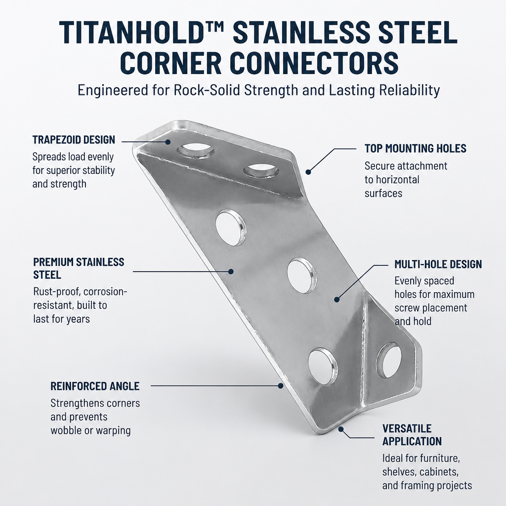 TitanHold™ Stainless Steel Corner Connectors — Turn Wobbly Furniture into Rock-Solid Confidence Instantly
