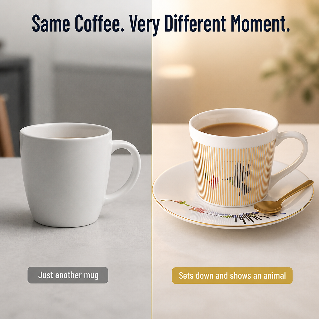 LumoraStream™ — Watch a Hidden Animal Appear the Moment Cup Meets Saucer